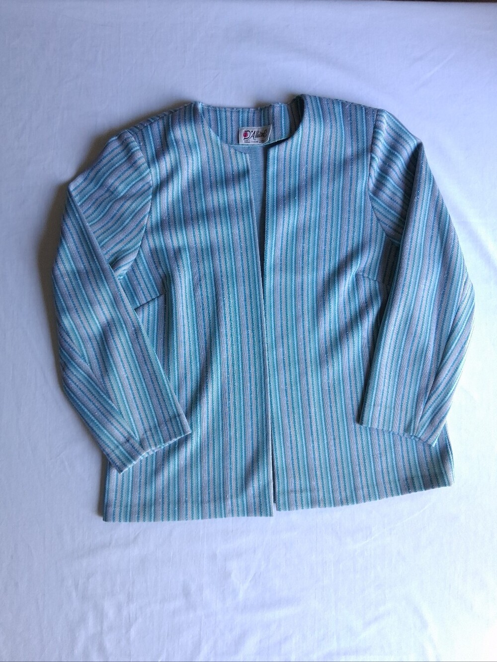 Vintage Open Front jacket collarless striped blue green